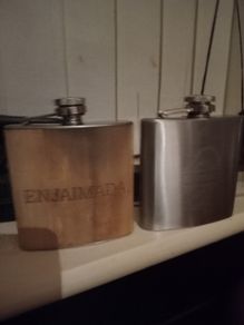 Bushmills Whiskey and Cuban Wood Veneer Licor Flasks 2.