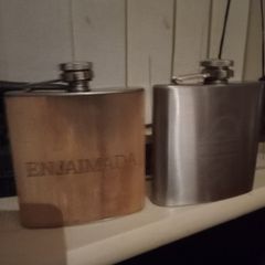 Bushmills Whiskey and Cuban Wood Veneer Licor Flasks 2.