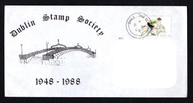1988 Ireland Illustrated Envelope celebrating 40 Years of the Dublin Stamp Society 1948-1988 with Dublin cancel of 9th September 1988 tying 28p Olympics commemorative stamp