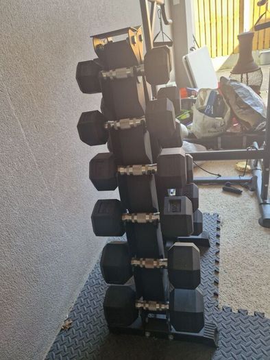home gym dumbells bench pull up dip bar and bike