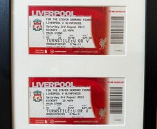 Liverpool v Olympiacos Framed Steven Gerrard Testimonial Tickets