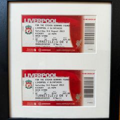 Liverpool v Olympiacos Framed Steven Gerrard Testimonial Tickets