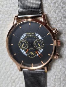 Mens Geneva Fashion Watch - Rose Gold & Black Dial (Mesh Strap)