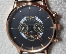 Mens Geneva Fashion Watch - Rose Gold & Black Dial (Mesh Strap)