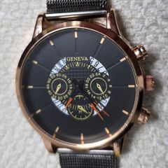 Mens Geneva Fashion Watch - Rose Gold & Black Dial (Mesh Strap)