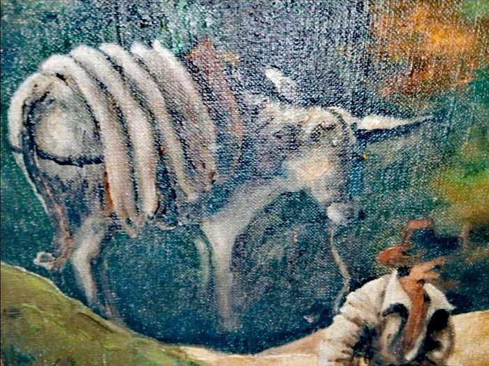 Large antique oil painting on canvas