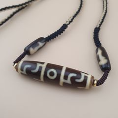 Vintage Himalayan Tibetan 3 Eyes Unique Pattern Agate Bead Pendant Necklace