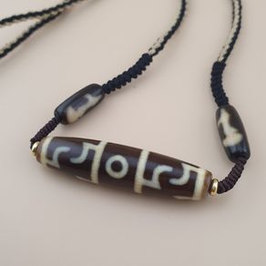 Vintage Himalayan Tibetan 3 Eyes Unique Pattern Agate Bead Pendant Necklace