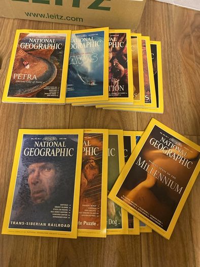 Vintage National Geographic Magazine Complete 1998 Set 12 Issues with Original Leather Slipcases in good condition