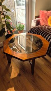 Coffee Table Vintage Mid-Century Teak + Glass Top