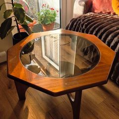Coffee Table Vintage Mid-Century Teak + Glass Top