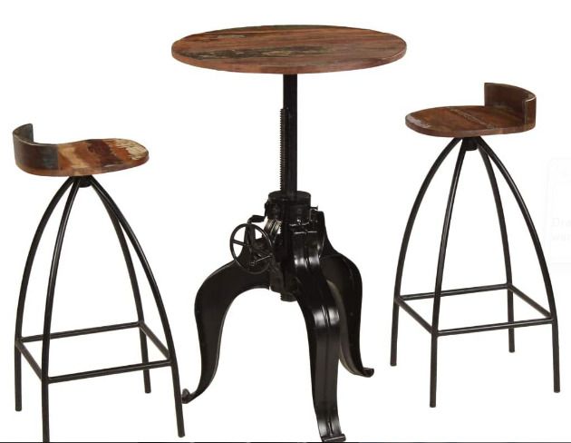 3sets Durable Recycled Wood Solid Bar Stool with Table