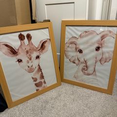 2 nursery baby prints & frames