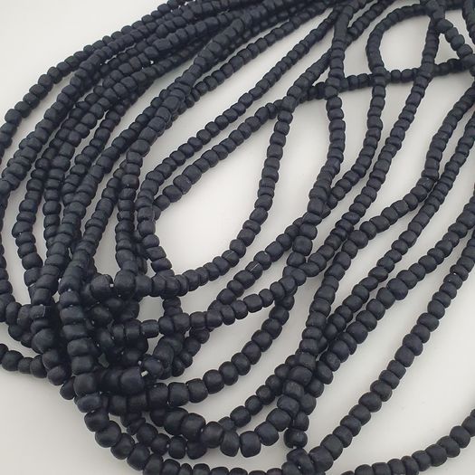 Antique African Style Dark Black Blue 5-6.6mm Glass Beads Necklace Strand