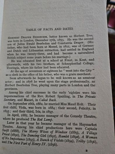 Herbert Beerbohm Tree. Some Memories Of Him And Of His Art Collected By Max Beerbohm. Hardback Second Edition With 57 Illustrations.  In Good Condition   See Photos For Same.