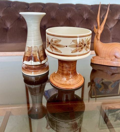 Vintage Set Jersey Pottery Planter Vase and Posy Vase Hand Painted 1970s