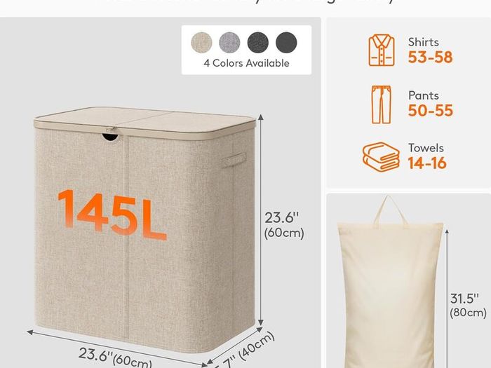 Lifewit 145L Double Laundry Basket with Lid Foldable and Handles - Brand New