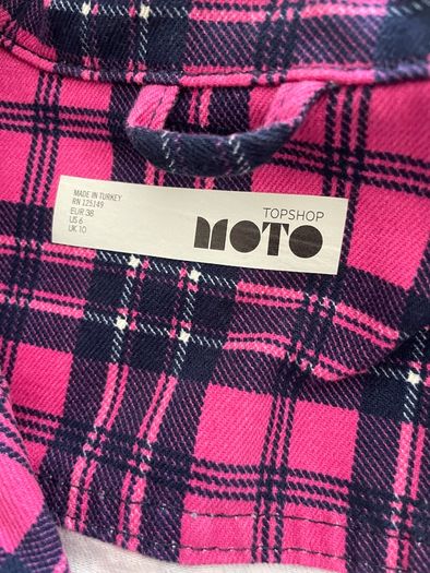 Topshop MOTO Pink Tartan Check Cropped Jacket - UK 10