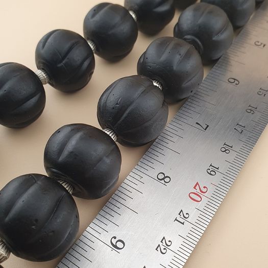 Antique African Style Dark Black Melon Shape Glass Beads Necklace