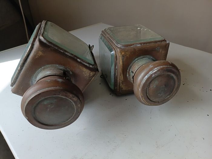 Pair antique Bleriot Car Lamps
