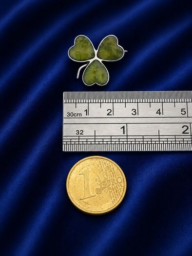 925 Vintage Sterling Silver Shamrock Brooch, Connemara Marble Irish Clover Pin
