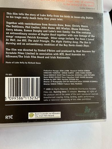 Luke Kelly. Life Story. VHS Film. 1999.