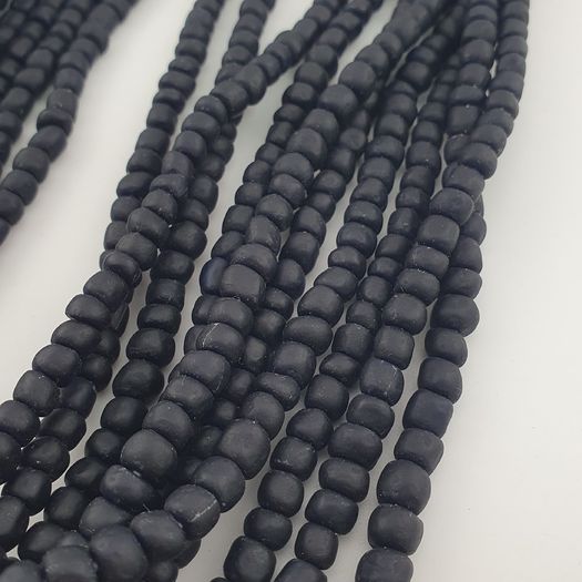 Antique African Style Dark Black Blue 5-6.6mm Glass Beads Necklace Strand
