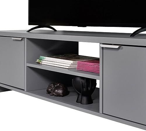 TV Stand with Cabinet Storage and Open Shelves for 55, 65 Inch Media Storage Gaming Media Console Living Room Entertainment Center Wooden Television Cabinet - Grey