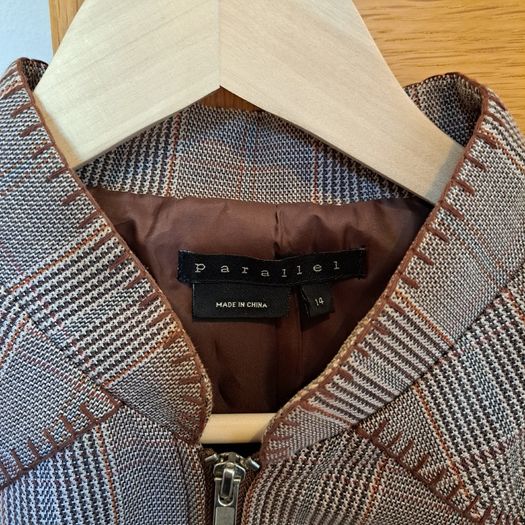 Parallel Plaid zip-up Blazer Jacket Stitch Detail Brown/Red US 14/UK 18