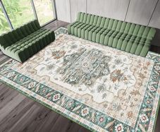 Vintage Area Rugs for Living Room - Traditional Extra Large Washable Soft Short Pile Rugs for Bedroom Classic Carpet for Kitchen Office Dining Room Non Slip Non Shedding, 160x230CM, Green
