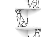 Corner Shelf Wall Mount of 4 Tier Corner Shelves Rustic Wood Floating Shelf Dog Shape Metal Corner Stand for Bedroom Living Room Bathroom Office White (FREE POSTAGE)