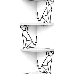 Corner Shelf Wall Mount of 4 Tier Corner Shelves Rustic Wood Floating Shelf Dog Shape Metal Corner Stand for Bedroom Living Room Bathroom Office White (FREE POSTAGE)
