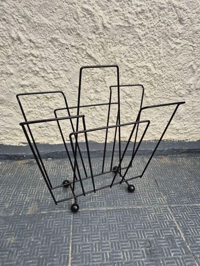 Atomic MidCentury Vintage retro black metal 1950s magazine rack