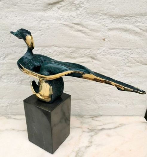 Sculpture Of A Sitting Lady (32cm, 4kg) - Bronze, Marble, Signed