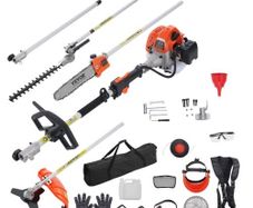 43CC 6-in-1 Multi-Functional Trimming Tools, Gas Hedge Trimmer, Weed Eater, String Trimmer, Brush Cutter, Edger, Pole Saw Chainsaw Pruner with Extension Pole