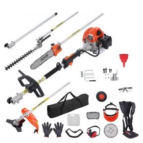 43CC 6-in-1 Multi-Functional Trimming Tools, Gas Hedge Trimmer, Weed Eater, String Trimmer, Brush Cutter, Edger, Pole Saw Chainsaw Pruner with Extension Pole