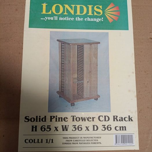 Brand new, unopened Londis solid pine tower CD Rack