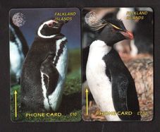1993 Falkland Islands 7.50 & 10 Rockhopper Penguin & Jackass Penguin (GPT - Magnetic) Phonecard