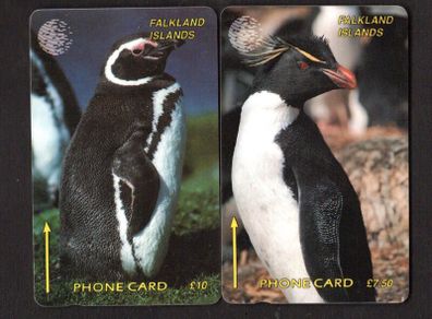 1993 Falkland Islands 7.50 & 10 Rockhopper Penguin & Jackass Penguin (GPT - Magnetic) Phonecard