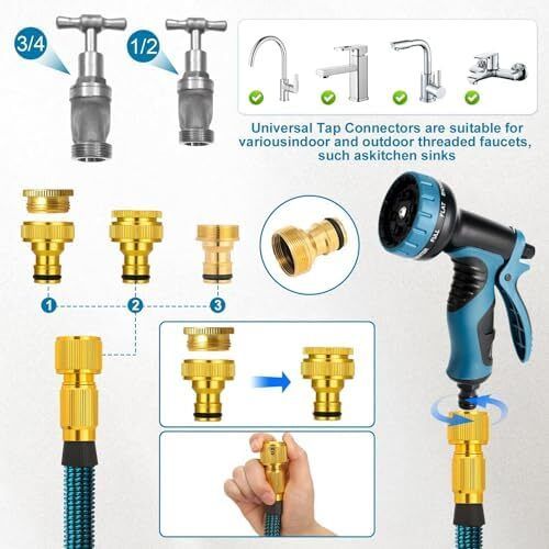 75FT Garden Hose Expandable Garden Hose with 10 Function Hose Spray Gun/Solid Brass Fittings Leak Proof Lightweight Used for Gardening Watering etc 75ft