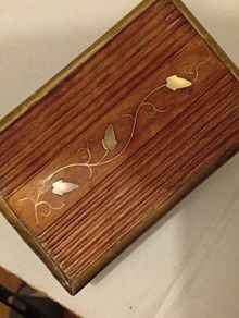 Antique Oak Box with Brass Insert Design Running through it
