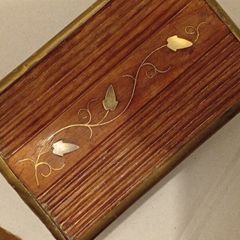 Antique Oak Box with Brass Insert Design Running through it