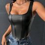 Antonella SHEIN BAE Square Neck Asymmetrical Hem PU Tank Top  Black, Size S Image 5