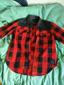 Denim Jacket Red Black Checkered Reserved S Size