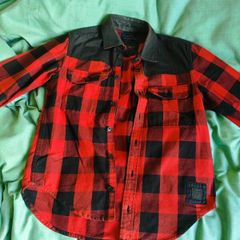 Denim Jacket Red Black Checkered Reserved S Size