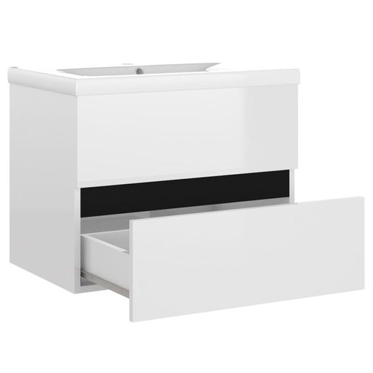 Sink Cabinet with Built-in Basin High Gloss White Chipboard