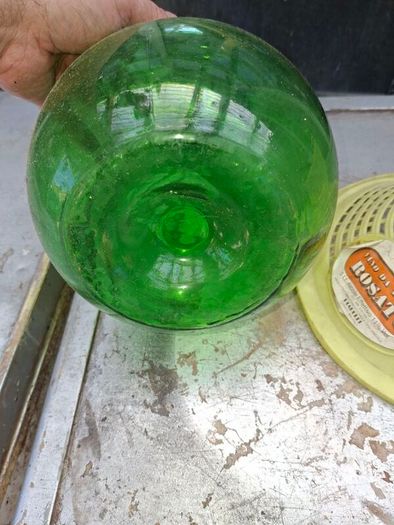 Very Large Old Italian 5Lt Wine Demijohn Green Glass Bottle in Basket, Postage Available,