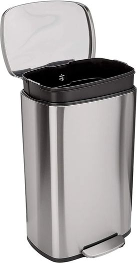Rectangular Kitchen Pedal Bin with Steel Bar Pedal, Soft-Closing Mechanism, Brushed Stainless Steel, 50 L