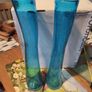 Pair of mid century blue glass vases, Art Glass Soda Bubbles Glass Vase Turquoise Drunken Glass Vase, bubbles trapped in the glass Image 6