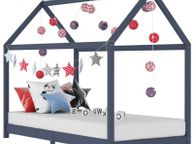main image for ad Kids Bed Frame Grey Solid Pine Wood 80x160 cm